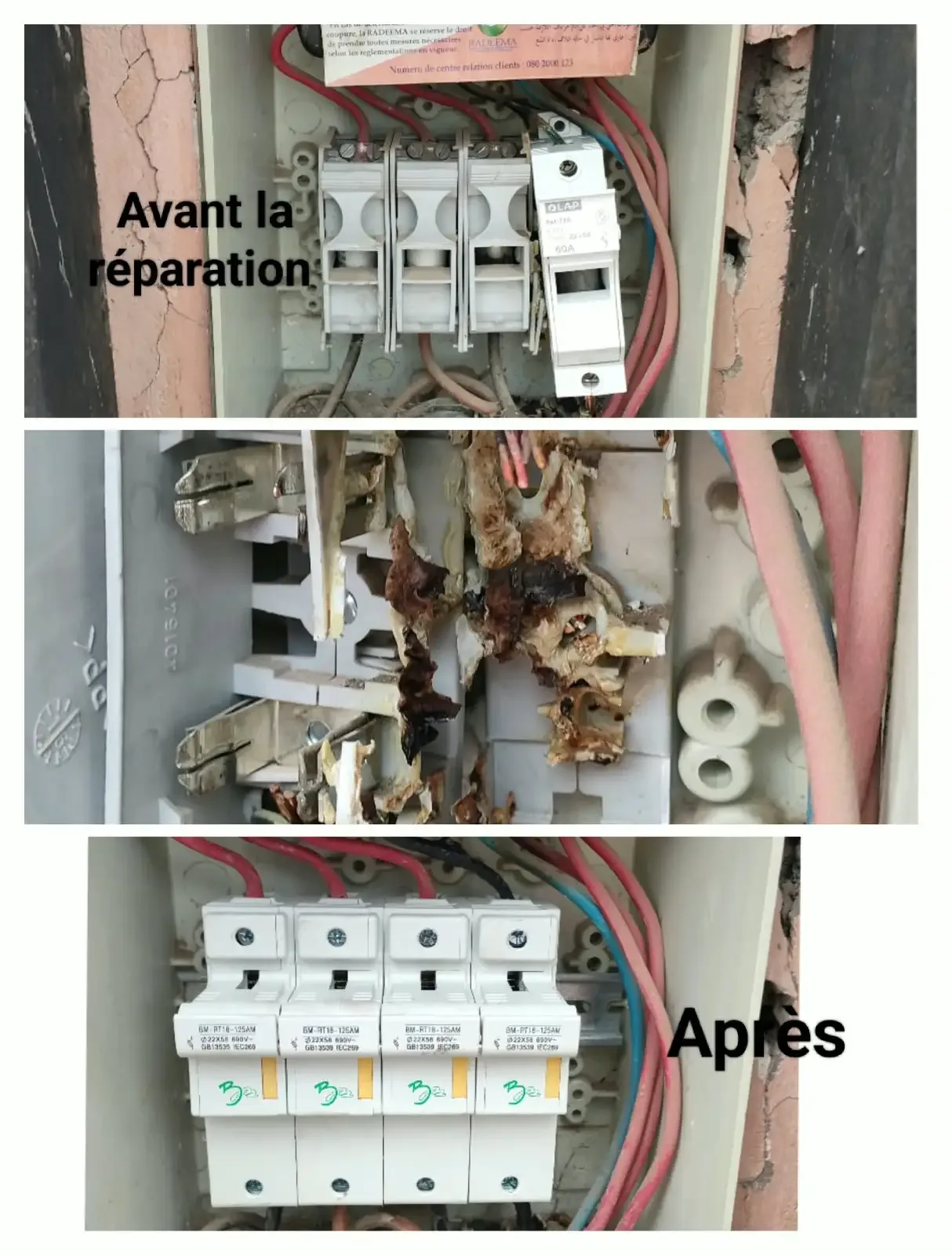 Technicien en maintenance corrective électricité Marrakech intervenant sur un tableau électrique commercial