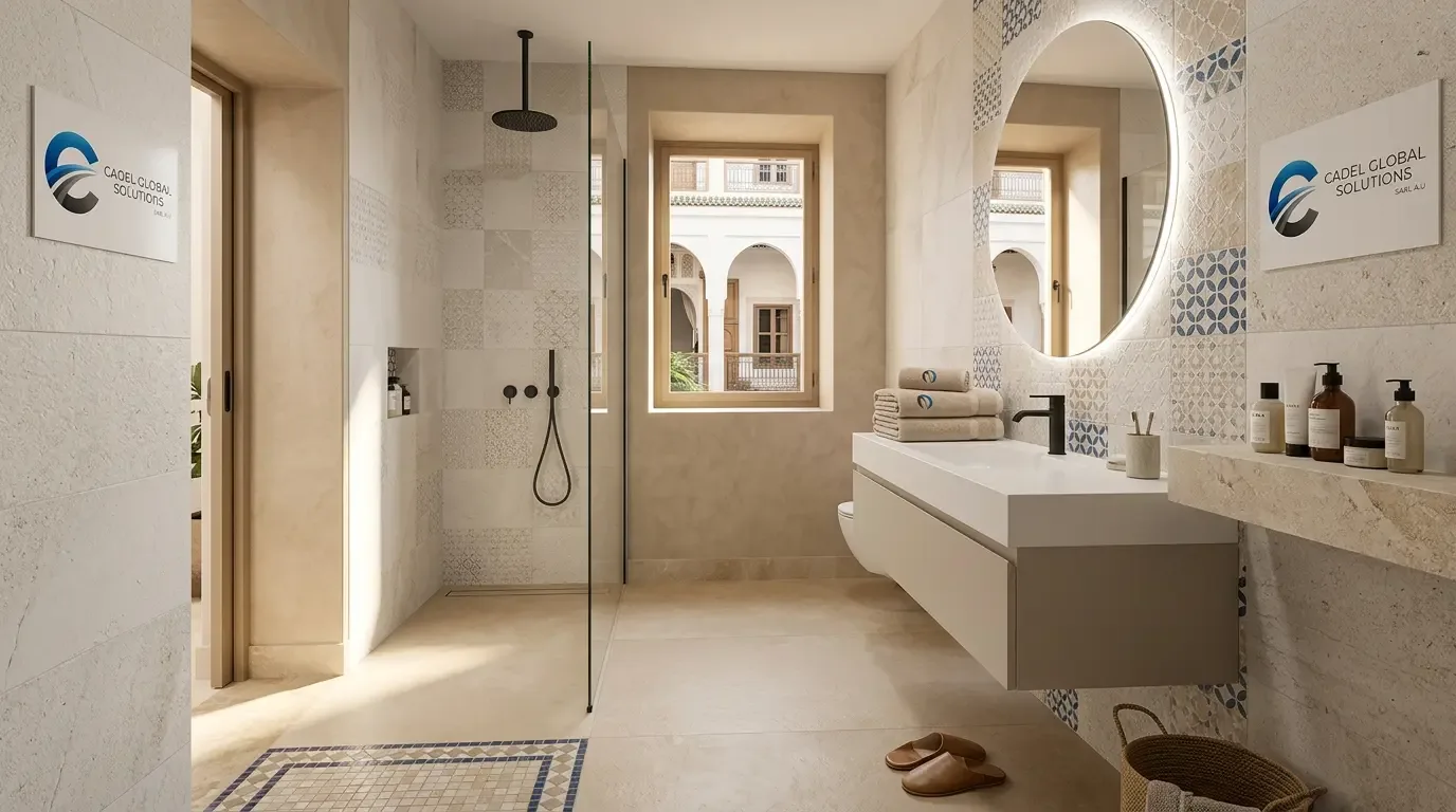 Rénovation de salle de bain à Marrakech avec installation sanitaire moderne par CADEL Global Solutions